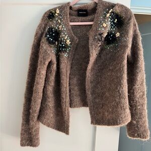 Rare Rachel Comey alpaca blend beaded open cardigan sweater brown size medium